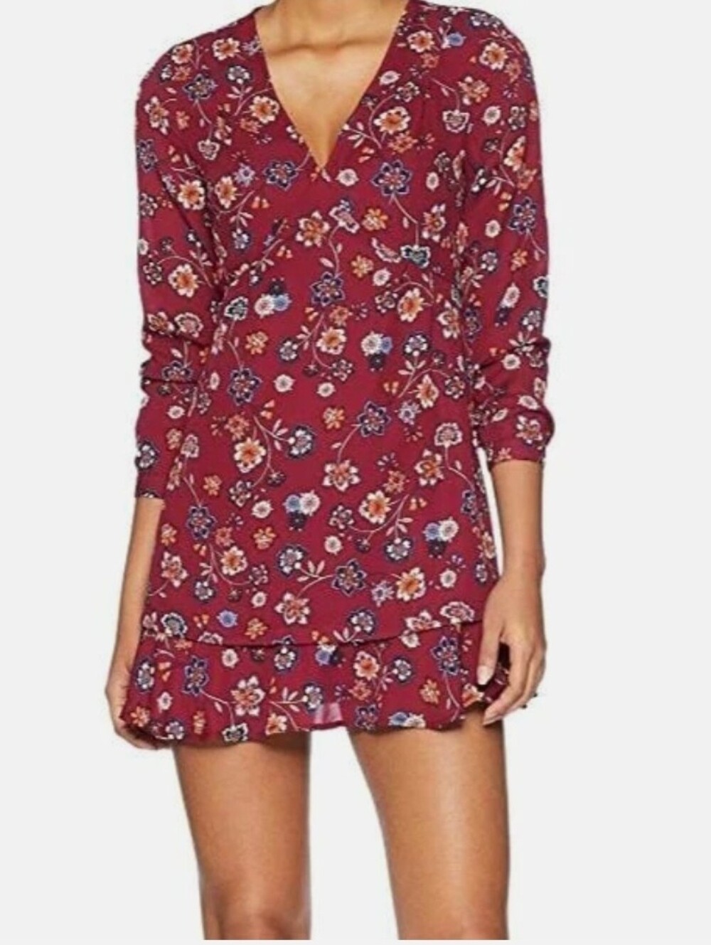 New Jack By BB Dakota Floral Burgundy Long Sleeve Dress Size 6